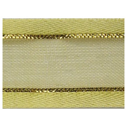 17580/4078 Gold-Lined Satin Edge Organza Ribbon 15 mm greenish/1 m