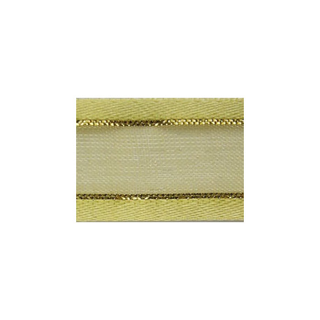 17580/4078 Gold-Lined Satin Edge Organza Ribbon 15 mm greenish/1 m