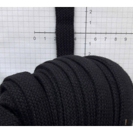 Cotton braided cord, tube, 18 mm black/1 m