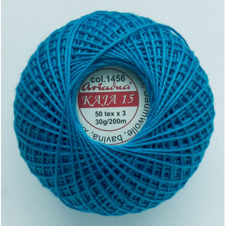 Cotton crocheting yarn "Kaja", color 1456-blue turquoise/30g/200m