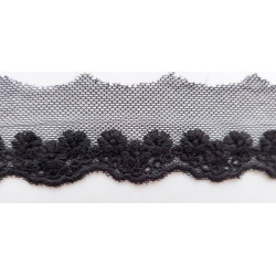 Embroidered Tulle lace Trim art.725058.0002/35mm, black/1m