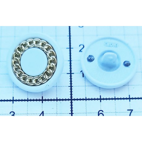 Metallic button "Chain", size 20mm (32"), color-white/gold/1pc.