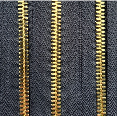 Metallic zipper long chain M60 black/gold/1m