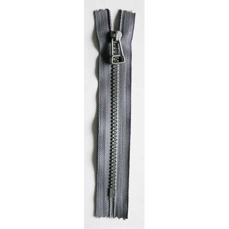 Plastic Zipper P60 16 cm length, color T-18 - brownish gray with silver teeth