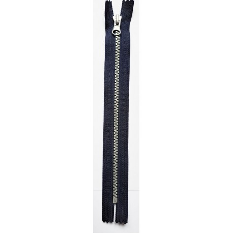 Plastic Zipper P60 25 cm length, color T-09 - navy with silver teeth