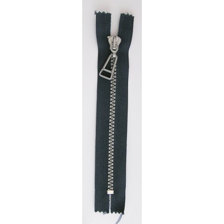 Plastic Zipper P60 30 cm length, color T-17 - dark gray with silver teeth
