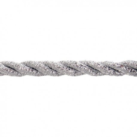 Metallic Twist Cord 9 mm, 3 strand, art. FI-9F, silver color/1 m