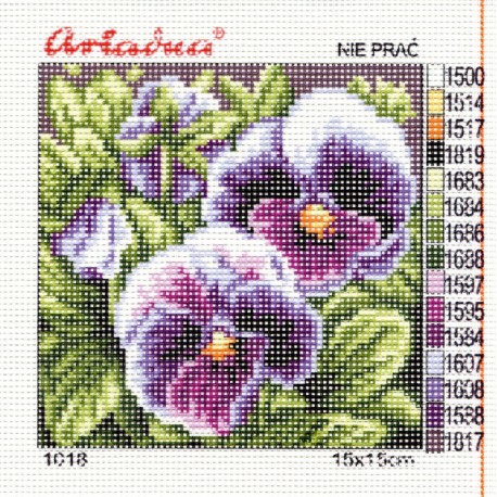Canvas with a printed pattern "Pansy flowers", 15x15 cm