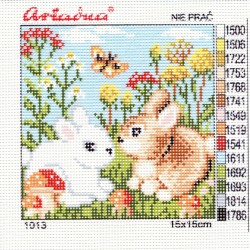 Canvas with a printed pattern "Bunnies", 15x15 cm