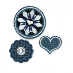 Iron on Application "Jeans flowers and Heart" art.LM-0295/3pcs.