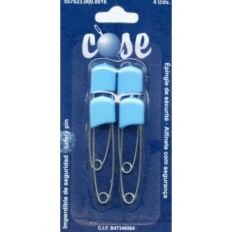 Safety Pins 53x11mm with sky blue plastic head /4 pcs.