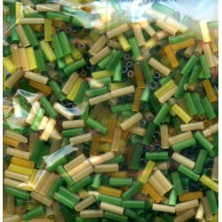 Glass bugles 7x2 mm, colors mix - yellow and green/50g