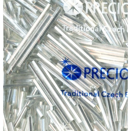 Stikliniai šešiakampio profilio šiaudeliai 35x2.5mm, spalva - bespalviai su sidabruota kiaryme/50 g