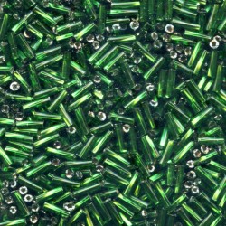 Glass hexagon twisted bugles 7x1.8 mm, color - green/50g