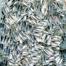 Glass hexagon twisted bugles 7 x 2 mm, color - silver/50g