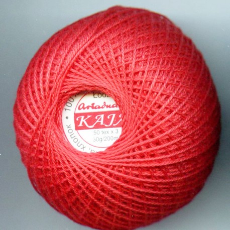 Cotton crocheting yarn "Kaja", color 306-bright red/30g/200m