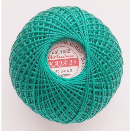 Cotton crocheting yarn "Kaja", color 1455-turquoise green/30g/200m