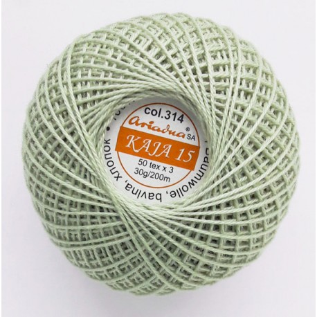 Cotton crocheting yarn "Kaja", color 314-green gray/30g/200m