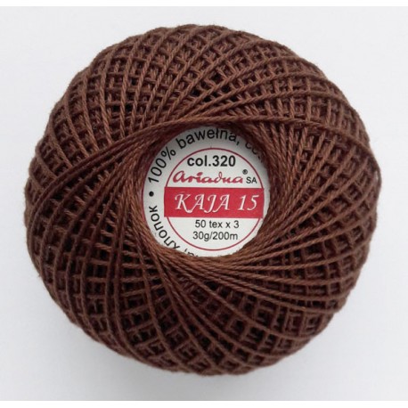 Cotton crocheting yarn "Kaja", color 320-dark brown/30g/200m