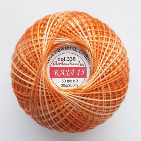 Cotton crocheting yarn "Kaja", color 338-orange shaded /30g/200m