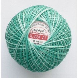 Cotton crocheting yarn "Kaja", color 351-green turquoise shaded /30g/200m