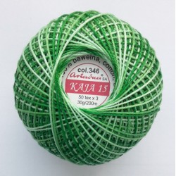 Cotton crocheting yarn "Kaja", color 346-green shaded /30g/200m