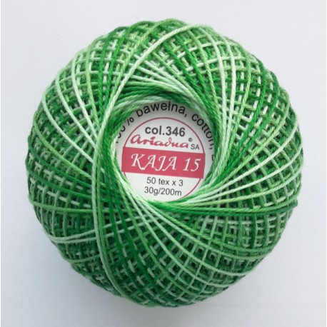 Cotton crocheting yarn "Kaja", color 346-green shaded /30g/200m