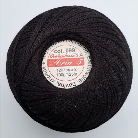 Hand knitting cotton yarn "Aria 5"/color 099-black/1pc.