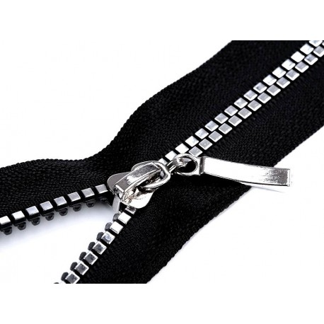 Plastic / Vislon Zipper P60, length 80 cm, square teeth, black/silver color