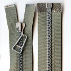 Plastic Zipper open-end P6 60 cm color T-31 - olive with silver teeth/1 pc.