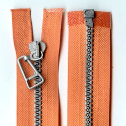 Plastic Zipper open-end P6 60 cm color T-44 - orange with silver teeth/1 pc.