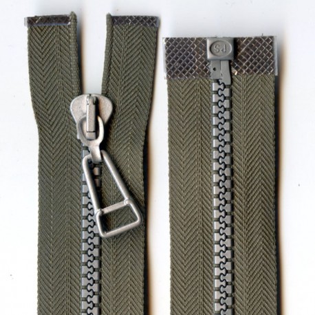 Plastic Zipper open-end P6 50 cm color T-26 - olive with silver teeth/1 pc.