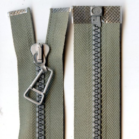 Plastic Zipper open-end P6 50 cm color T-31 - olive with silver teeth/1 pc.