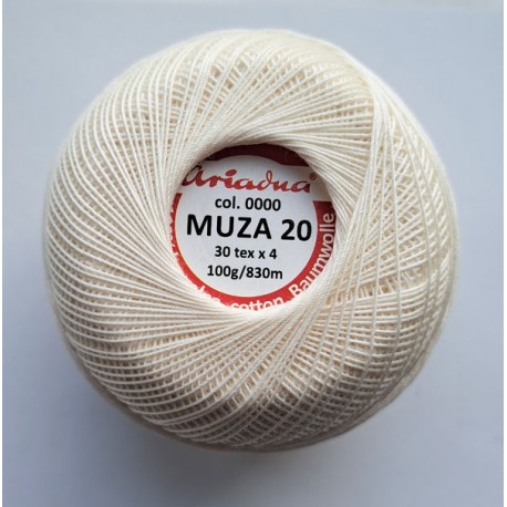 Cotton crocheting yarn "Muza 20", 830m, color 0000-ecru/100g