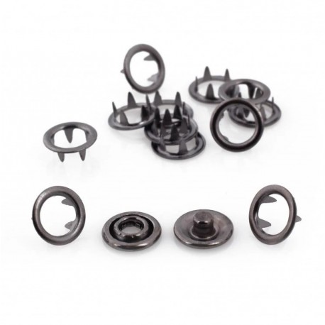 Open Ring Snap Fasteners 9.5mm, stainless, nickel free, gun metal/60pcs.