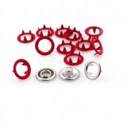 Open Ring Snap Fasteners 9.5mm, stainless, nickel free, color 129-red/50pcs./