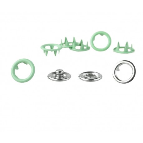 Open Ring Snap Fasteners 9.5mm, stainless, nickel free, color 140-mint/50pcs.