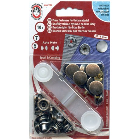 Snap fasteners "Auto Moto 15mm"/antique nickel/10pcs.