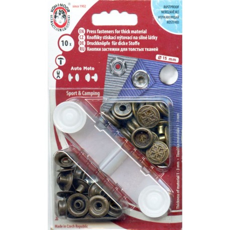 Snap fasteners "Auto Moto 15"/old brass, engraved/10pcs.