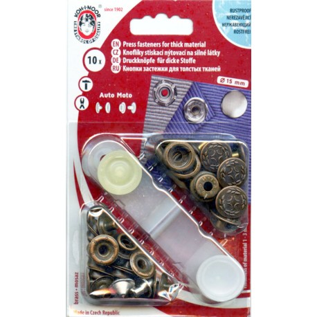 Snap fasteners "Auto Moto 15"/old copper, engraved/10pcs.