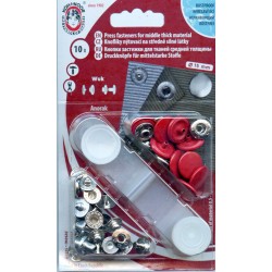 Snap fasteners Set "ALFA" 15 mm, red/nickel/10pcs.
