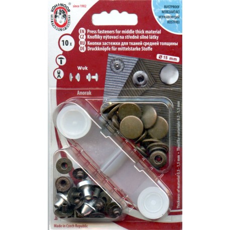 Snap fasteners Set "ALFA" 15 mm/old copper/10pcs.