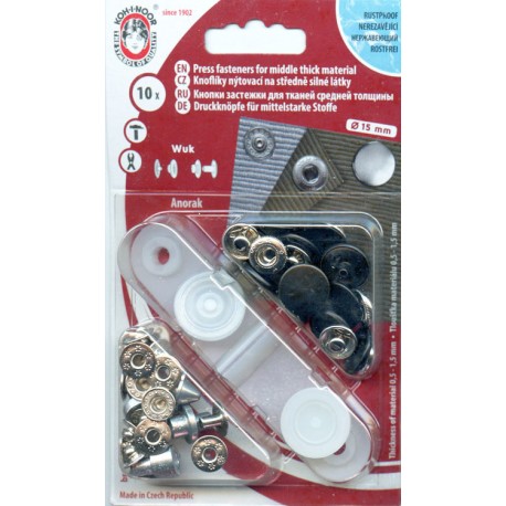 Snap fasteners Set "ALFA" 15 mm, black/nickel/10pcs.