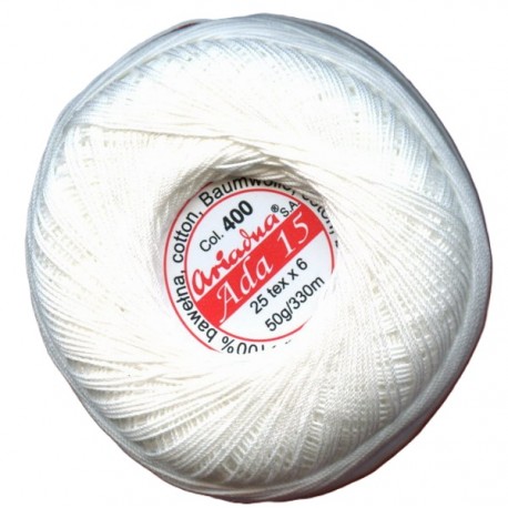 Cotton crocheting yarn "Ada 15" white/1pc.