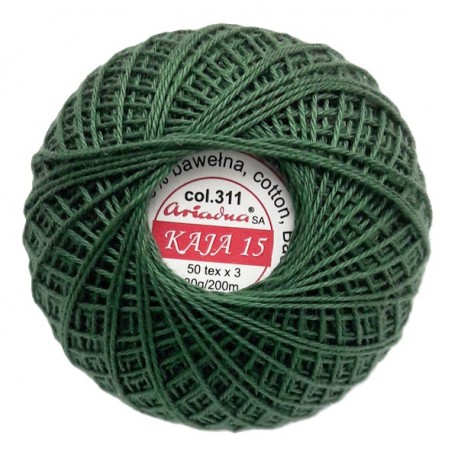 Medvilniniai siūlai nėrimui "Kaja" spalva 311-tamsi žalia/30g/200m