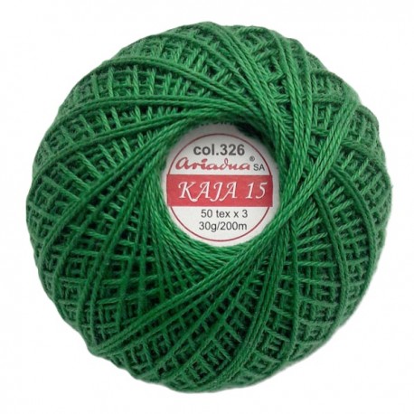 Medvilniniai siūlai nėrimui "Kaja" spalva 326-žalia/30g/200m