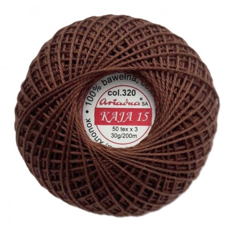 Cotton crocheting yarn "Kaja", color 320-dark brown/30g/200m