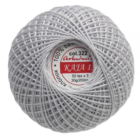 Cotton crocheting yarn "Kaja", color 322-light grey/30g/200m