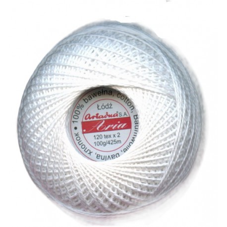 Hand knitting cotton yarn "Aria 5"/color 400-white/1pc.