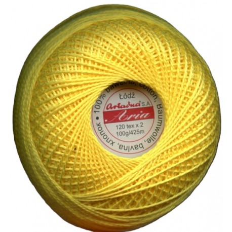 Hand knitting cotton yarn "Aria 5", color 360-yellow/1pc.
